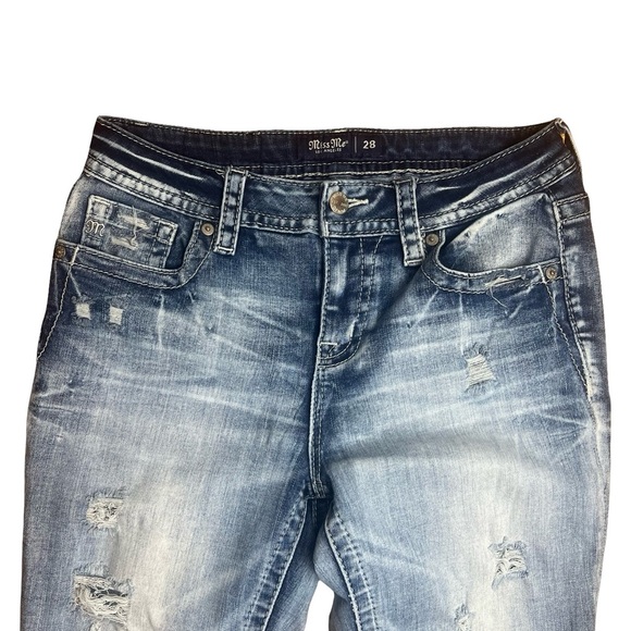Miss Me Jeans Women's 28 (30x28) Ankle Skinny Mid-Rise Distressed Blue Denim - Picture 2 of 11